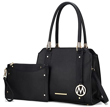 MKF Collection Crossbody-Schultertasche mit Handgelenk, veganes Leder, Tragegriff oben, Norah Black, Large