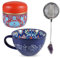 Soulnioi Mug Set Tea Cans Tin Cans Tea Leaves Tin Red +Large Capacity Mug Set for Coffee, Tea, Ice-Cream, Ceramic Coffee Mugs+Stainless Tea Strainer Natural Crystal Tea Diffuser
