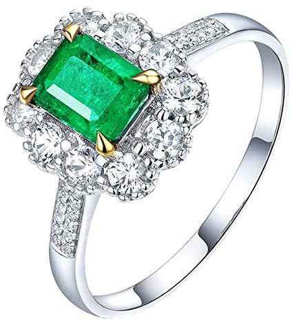 Ringe Silber Für Damen, Wedding Ring 18 Karat (750) Weißgold 1Ct Smaragd Grün Rechteckige Form Moissanit Größe 49 (15.6)
