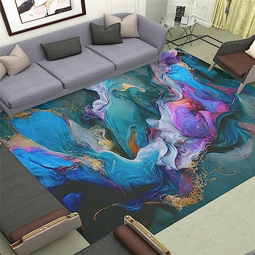 Teppich Grün Blau Lila Teppich Wohnzimmer für Schlafzimmer Schmutzfangmatte Carpet Waschbar Teppiche 60x120cm Fussmatte rutschfest Rug