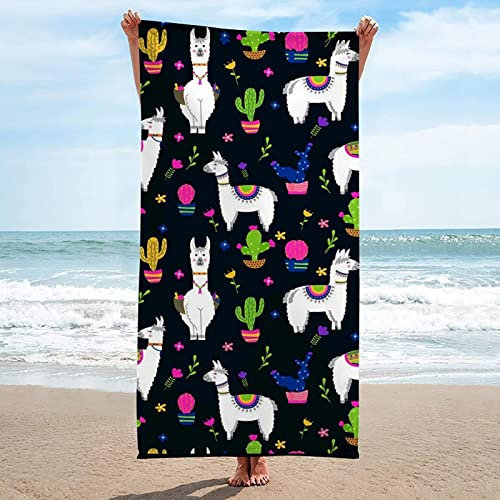 Mikrofaser Strandtuch Alpaka Handtuch Groß 70x140, Strandhandtuch Kaktus Badetuch Schnell Trocknendes Sandfreies Weiches Strandlaken, Strandtücher, Badehandtuch