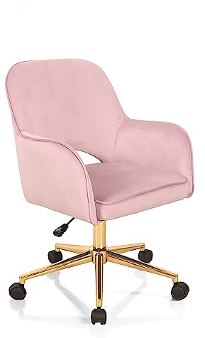 Wink Design Shady Pink Fauteuil de Bureau en métal, Rose poudré, Or Brillant, 57 x 58 x H80 / 88 cm