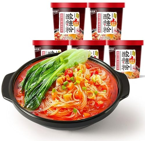 Hot and Sour Noodles,Barreled Noodles,Spicy Noodles,Instant Noodles,Pasta,Sweet Potato Vermicelli, Instant Noodles, Breakfast and Supper Noodles,hot Pot Noodles,Snack Gift (5 Barrel)