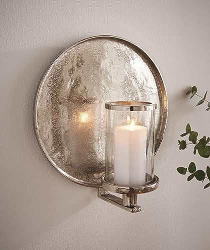 Wandkerzenhalter Noble, rund, aus Aluminium in Antik Optik, Silber, Windlicht, Wand-Deko, Kerzen-Wandhalter