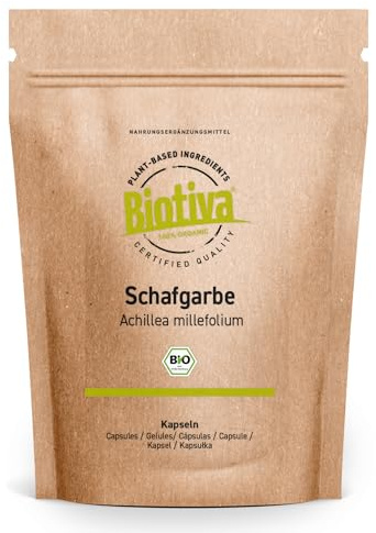 Organic Yarrow 180 Capsules | Achillea Millefolium | 100% Vegan | Asteraceae | Purely Plant-Based | Bottled and Certified in Germany | HPMC Capsules | Biotiva