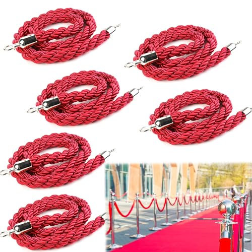 Personenleitsystem Absperrkordel 6 Stück Rotes Samtseil, Rungenseil mit Polierten Metallhaken, Party-Dekorseile für Den Roten Teppich, Sicherheitsbarriere VIP-Hängeseil für Den Filmabend ( Color : Bra