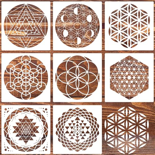 Heilige Geometrie-Schablone, 20,3 x 20,3 cm, wiederverwendbar, sechseckig, Mandala-Schablonen, Metatron-Würfel, die Blume des Lebens, Zeichenvorlagen für Wand, Leinwand, Papier, Kunst, Handwerk