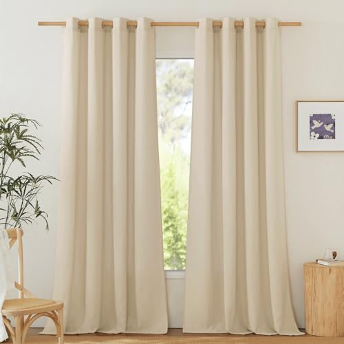 PONY DANCE Linen Curtains for Living Room Ösenschal 2er Set H 245 x B 140 cm, Boho Style Gardinen Leinenoptik für Wohnzimmer/Schlafzimmer Leinen Vorhänge Halbtransparent Angora