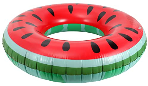 MoKo Schwimmring, 90cm Aufblasbar Schwimmreifen mit Schönem Mustern Swimming Pool Spielzeug Float Zubehör Luftmatratze für Kinder Erwachsene Beach Party, Rot & Wassermelone
