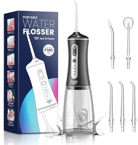 JTF Munddusche Kabellos, 300ML Elektrischer Zahnreiniger Zahndusche Waterflosser 4 Modi & 5 Düsen, USB-C Wiederaufladbare, IPX7 Wasserdicht Testsieger für Zähne, Zahnfleisch und Zahnpflege