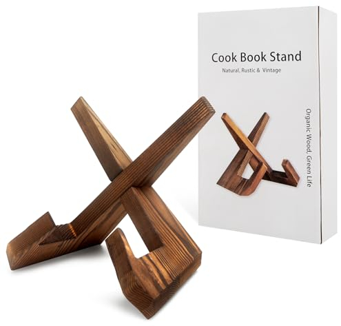 masteymoh Recipe Book Stand for Kitchen, Wooden Cookbook Holder for Display Stand, Farmhouse Cook Book Stand for Reading, Rustic Recipe Holder for Cooking Book Stand for Counter (1 in Brown)