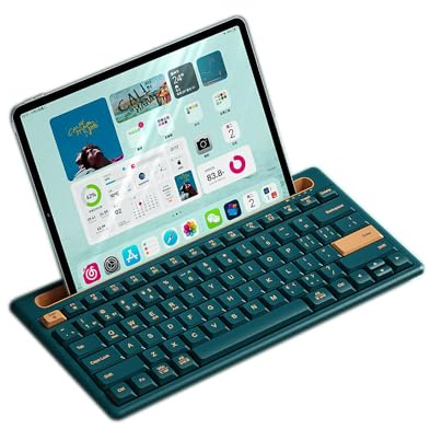 TISHLED Teclado Bluetooth con soporte integrado para iPad y iPhone, 75% compacto y silencioso, 79 teclas, 2 pilas AAA, apagado automático inteligente, para múltiples dispositivos, laptop, tablet,