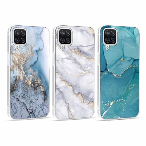 Xylota 3 Stück Handyhülle für Samsung Galaxy A12 4G 6,5 Hülle, Transparent Mode Case mit Aesthetic Marmor Muster, Weich Silikon Ultra Dünn TPU Stoßfeste Kratzfest Schutzhülle Cover für Samsung A12