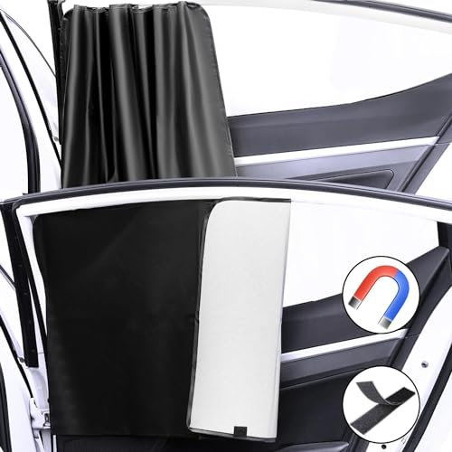2 Pack Window Shade for Baby, Magnetic Sun Shades for Side Window Baby, Children Car Window Shade with Velcro, Stable & Universal Car Sun Shield Curtain UV/Privacy Protection (Rear Window 2PCS)