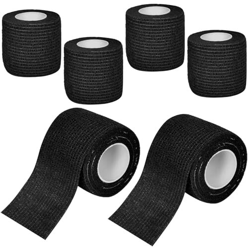 6 Rouleaux de Bandage Elastique Cohésif 5 cm x 4,5 m, Bande Auto Adhesive, Strap Doigt, Adhésif non Tissé Bandage de Sport Bandages de Soins de la Peau Pour les Mains, les Pieds Genoux, Noir