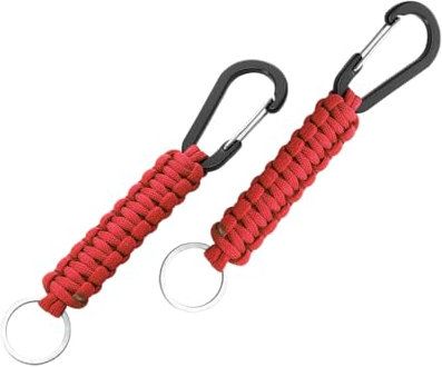 CGEAMDY 2 Stück Paracord Schlüsselanhänger, Paracord Schlüsselanhänger Karabiner, Schlüsselband mit Karabiner Geflochtenes Lanyard, für Auto Camping(Hochrot)