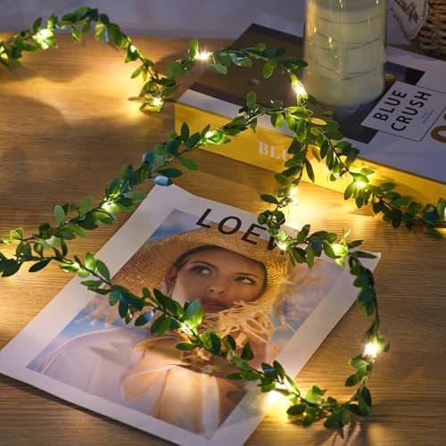 Ariceleo Artificial Vine LED Fairy Lights - Battery Operated with Timer & Twinkle, 5m/16ft, 1 Pack, Warm White Mini Leaf Lights for Indoor Use - Ideal for Christmas, Weddings, Parties Decoration