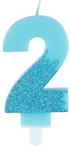 Blue 2nd Birthday Candles, Blue Number 2 Candles Frozen Cake Decorations, Blue Frozen Party Candles, Glitter Blue Candle Cake Topper for Girls Boys Birthday Party Decor Wedding Anniversary Supplies