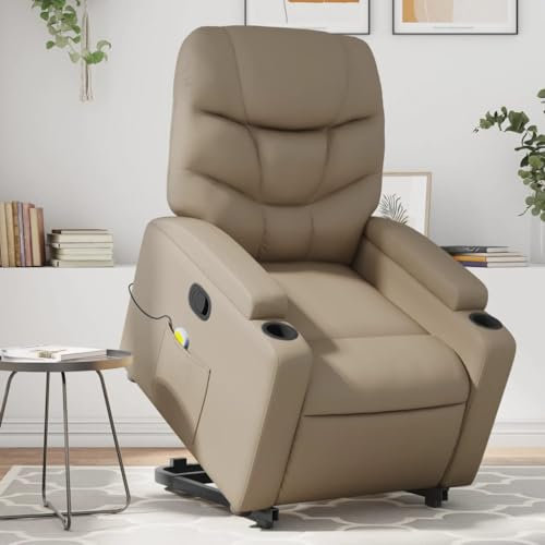 Homgoday Massagesessel mit Aufstehhilfe, Relaxsessel, Aufstehsessel Fernsehsessel mit Liegefunktion TV Sessel Ruhesessel Liegesessel Sessel, für Wohnzimmer Cappuccino-Braun Kunstleder