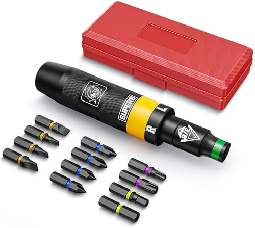 Aurlloct 3/8 Inch Manual Impact Screwdriver Set, 13 Piece Impact Driver Kit, Repair Tool, Disengage Rusted Fasteners or Frozen Bolts