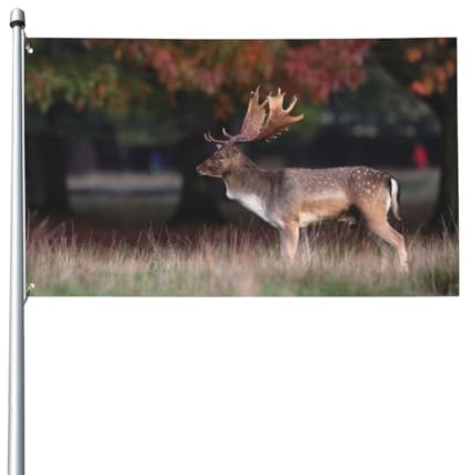 Europäische Damhirsch-Flagge für Haus, Rasen, hängende Dekoration, Hofbanner, Urlaub, Willkommensflaggen, mit 2 Metallösen, für drinnen und draußen, 150 x 90 cm