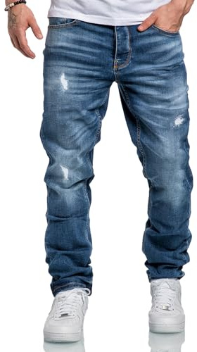 REPUBLIX Herren Jeans Regular Straight Fit Denim Hose Destroyed R7998