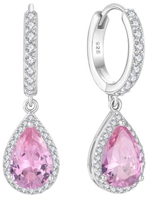 Starchenie Orecchini Donna Sterlina Argento 925 Pera Tormalina Rosa Zirconia Pendenti Cerchio Orecchini Gioielli Regali