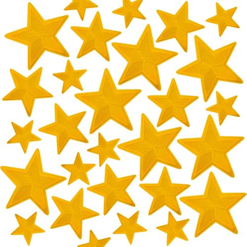 GYGYL 24 Pieces Iron on Star Patches, Star Embroidered Applique for Clothes, Dress, Hat, Socks, Jeans, DIY Accessories (Yellow)