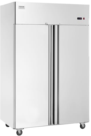 VEVOR Congelatore Commerciale 1382 x 800 x 2110 mm Congelatore Verticale a 2 Porte 1252 L in Acciaio Inossidabile con Sbrinamento Automatico, 6 Ripiani Regolabili, Controllo Temperatura -25 a -15°C