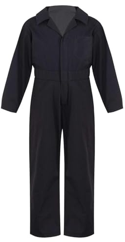 Sywiyi Arbeitsoverall Kinder Jungen Mädchen Baumwolle Overall Jumpsuit Schutzanzug Arbeitskombi mit Zipper Revers Blaumann Outfit Schwarz 170-176