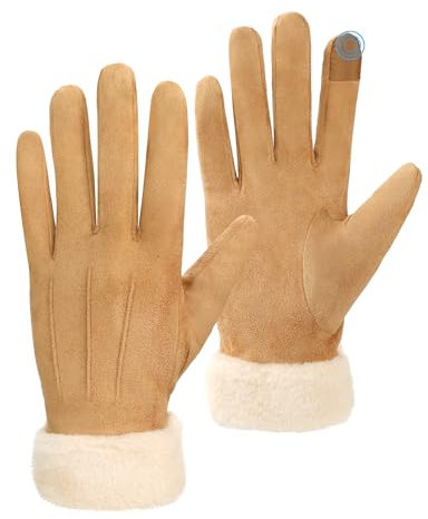Becellen Handschuhe Damen, Winddicht Thermo Touchscreen Winterhandschuhe Elegante Winter Warme Handschuhe für Kinder Mädchen Mutter Tochter, Khaki
