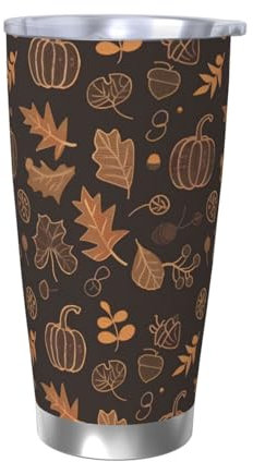 Mexpekil Insulated Travel Mug Iced Coffee Cup Travel Mug Stainless Steel Smoothie Cup Car Coffee Mug Autumn Pumpkin Leaves Falling Tumbler with Lid no Straw, 590ml