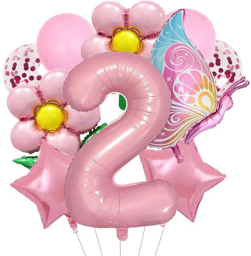 DazzJoy Geburtstagsdeko 2 Jahre Mädchen,Schmetterling Luftballon Deko 2. Geburtstag Mädchen Junge,Ballon 2 Geburtstag Mädchen Deko,Luftballons Geburtstag 2 Jahre Mädchen,Folienballon 2 Jahre Mädchen