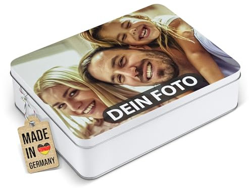 PR Print Royal Geschenkdose mit Foto & Name selbst gestalten - Blechdose bedrucken, Personalisierte Keksdose - Geschenk zur Hochzeit, Geburtstag, Weihnachten | Rechteckig weiß, 2500 ml