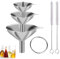 3 Pcs Small Funnels with 2 Cleaning Brush, Stainless Steel Funnel Set, Kitchen Strainer Funnel for Transferring Oil, Salt, Sugar, Jam, Liquids, Powder