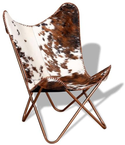 Xichuzi Butterfly-Sessel Braun und Weiß Echtes Kuhfell, Butterfly Chair, Relaxstuhl, Armlehnensessel, Clubsesse243696