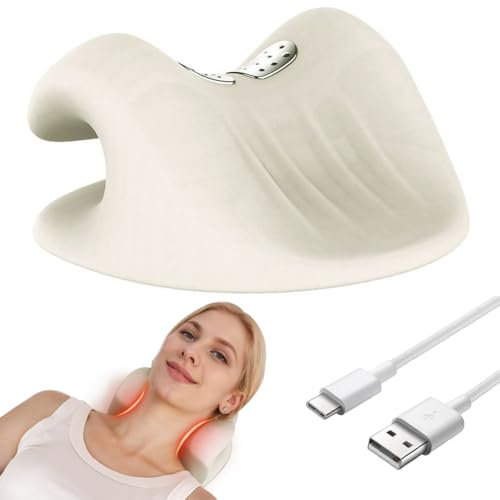 Nackenstrecker, Nackenmassagegerät Elektrisch mit Wärme, Linderung von Nackenschmerzen Korrekturmassage,Nackenretter 3 Modi 16 instellbare Frequenzen Ergonomisch, für Büroangestellte, Fahrer