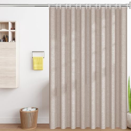 EZESO Tenda da doccia in lino spesso, tessuto strutturato in poliestere, tenda da doccia per bagno, lavabile, tenda da doccia decorativa con ganci in plastica, 180 x180cm