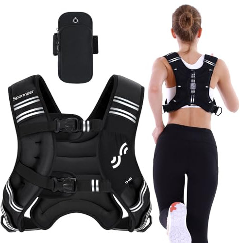 Sportneer Chaleco de peso con tiras reflectantes para levantamiento de pesas, correr y fitness, 3,6 kg, 5,4 kg, 6,8 kg, 9 kg, 11 kg, tamaño del pecho ajustable, práctico bolsillo, chaleco de peso