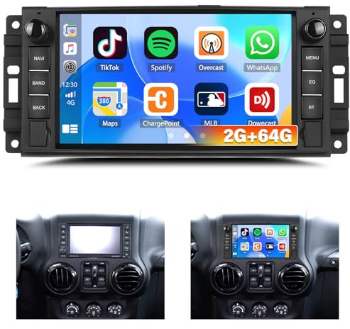 2G+64G CAMECHO Android Autoradio für Jeep Wrangler Compass Grand Cherokee/Chrysler 300C/Dodge Ram/Chevrolet, 7 Zoll Bildschirm Radio mit Carplay Android Auto GPS WiFi Bluetooth FM/RDS Rückfahrkamera