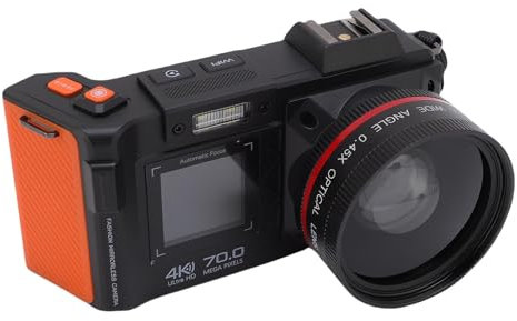 Fotocamera Digitale da 70 MP 4K per Fotografia, Fotocamera Vlogging Portatile con Zoom 50x, Punto Automatico e Fotocamere di Scatto con il Flash a Doppio Schermo Ad Angolo Largo (BLACK)