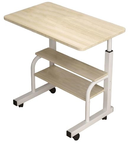 kamulouk Bureau Gaming avec roulettes, Table de lit à Roulette avec Hauteur Réglable, Robuste Table Bureau pour Hôpital, Famille et Bureau Beige