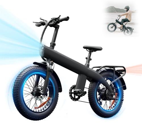 HX Q3 Vélo Électrique avec Batterie Amovible 48V 20Ah, Autonomie 100 km, Velo Electrique Pliable avec Porte-Bagages Arrière, 20×4'' Pneus Gras, E-Bike 7 Vitesses, Double Freins à Disque, Écran LCD