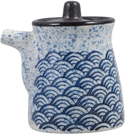 ERINGOGO Japanischer Essigspender aus Keramik 200ml Blau, Sojaessigtopf | Vinegar und Cooking Wine, Tisch und Geschenk, Kompakte Jar Form mit Klarer 200ml Angabe