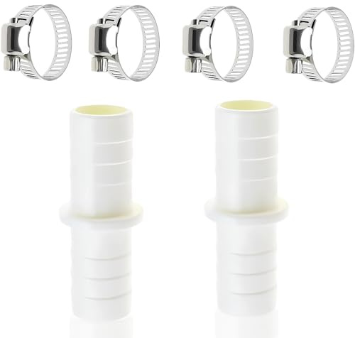 Washing Machine Waste Pipe Connectors, 110810 Leak-Proof Hose to Hose Joiner with 4 Metal Clamps for Dishwasher & Washing Machine Outlet(White 2PCS)