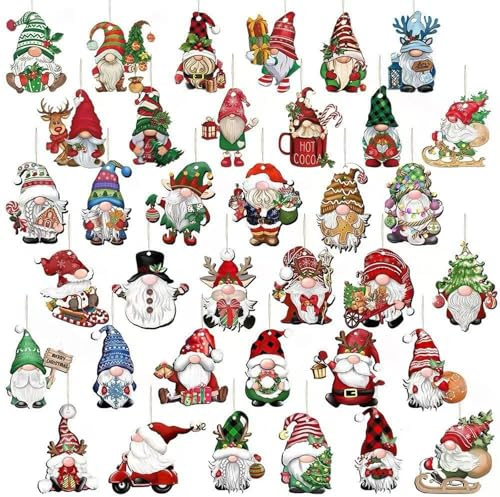 ZXTGBQ 36 Pezzi Ornamenti Natalizi in Legno, Decorazioni per Albero di Natale, Addobbi Natalizi, per Albero di Natale Fai da Te Bianco Rosso