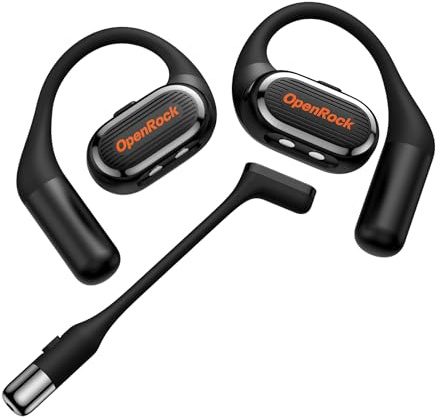 OpenRock Link 20 - Auriculares Open-Ear con Micrófono Desmontable, Cancelación de Ruido en Llamadas con 5 Micrófonos, 52H Autonomía, IPX7 Impermeables, Cascos Inalámbricos para Trabajo/Deporte