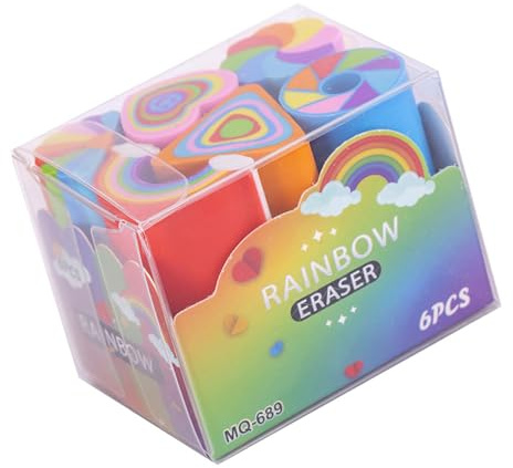 6 Stück Herz-Mal-Radiergummis, Regenbogen-Schulbedarf für Kinder, Kunstprojekte, weicher Bleistift-Radiergummi, Studenten, Regenbogen-Bleistift, Malerei, Herz-Radierer für Schüler