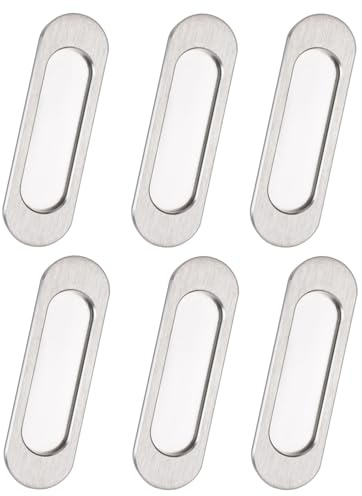 MOROBOR Tiradores ovalados autoadhesivos para puerta corrediza, 6 piezas de aleación de aluminio, tiradores ocultos empotrados para puerta corrediza de granero, armario, cajones (acero cepillado, 100