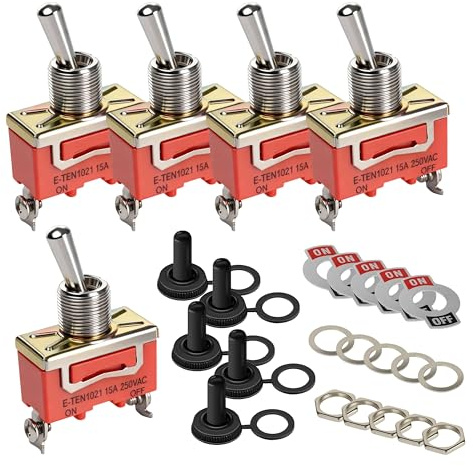 5 PCS interrupteurs à bascule 230 V 12 V 10 A Marche/Arrêt SPST Rocker Toggle Interrupteur à bascule 12 V étanche Idéal pour voiture, 2 positions avec 5 bouchons étanches